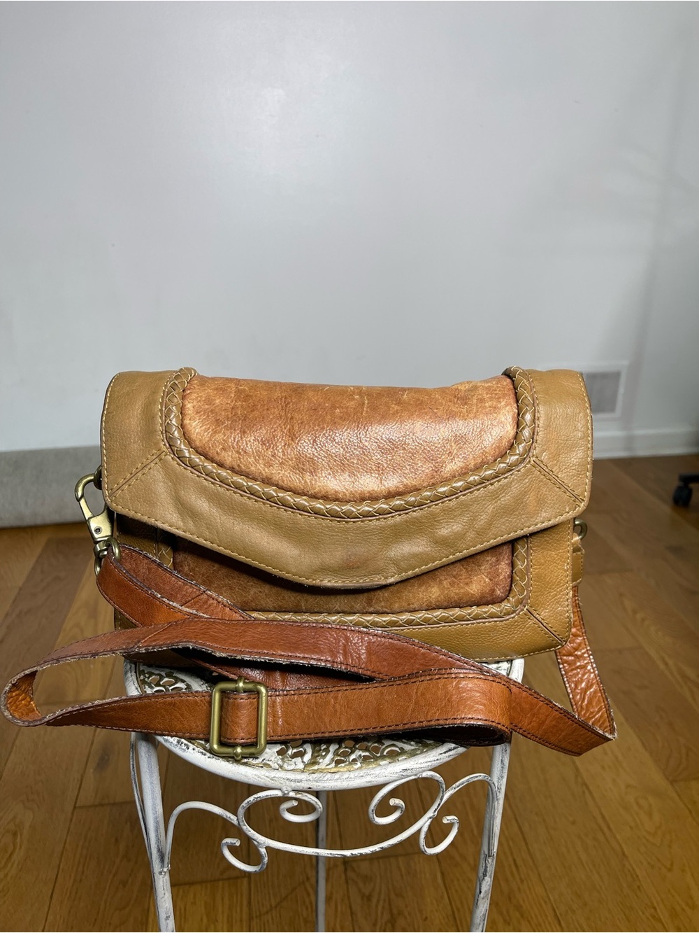 Tarnish Two-Tone Tan and Brown Leather Crossbody Bag